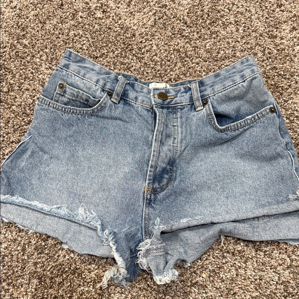 Amuse Society Light Blue High-Rise Distressed Denim Shorts